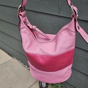 Coach Pink Rugby Stripe Bucket Bag